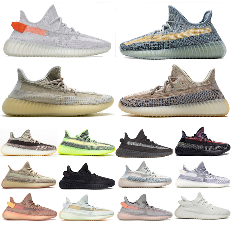 

2021 Kanye West Men Women Running Shoes Designer Sneakers Ash Blue Pearl Stone Cinder Black Static Reflective Zebra Bred Butter Sand Taupe, 2 pairs socks random style