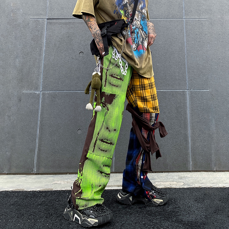 UNCLEDONJM Hip Hop Plaid Pants Men Ins Irregular Casual Pants Patchwork Pants Fashion Streetwear Trousers t2-a002 201126