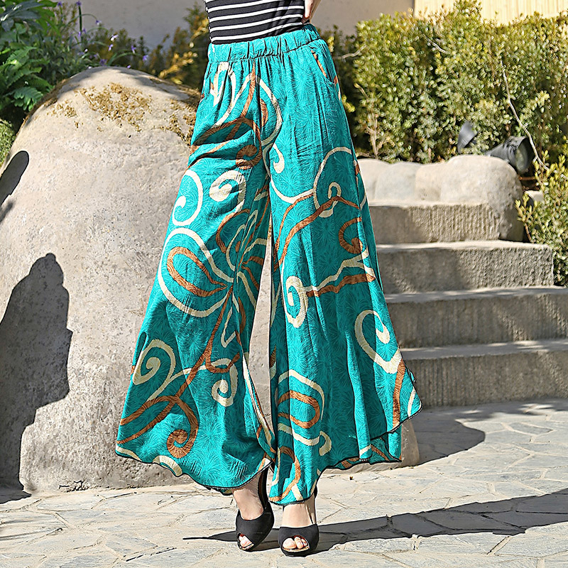 2019 summer runway casual harem flare high waist loose floral Wide leg pants women clothing print Vintage trousers plus size T200319