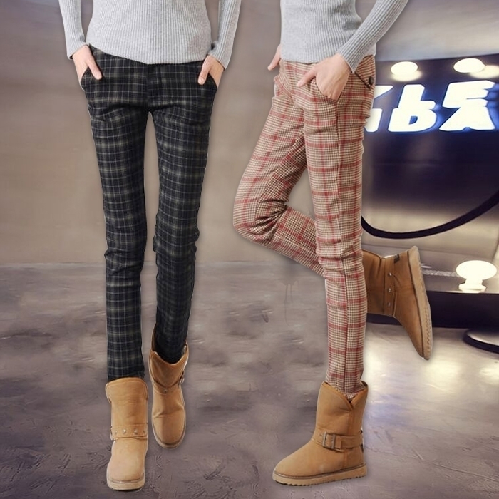 Winter Ol Office Work Wear Femme Plaid Pants Women Warm Plus Thick With Velvet Skinny Slim Pencil Pants Female Trousers T200319