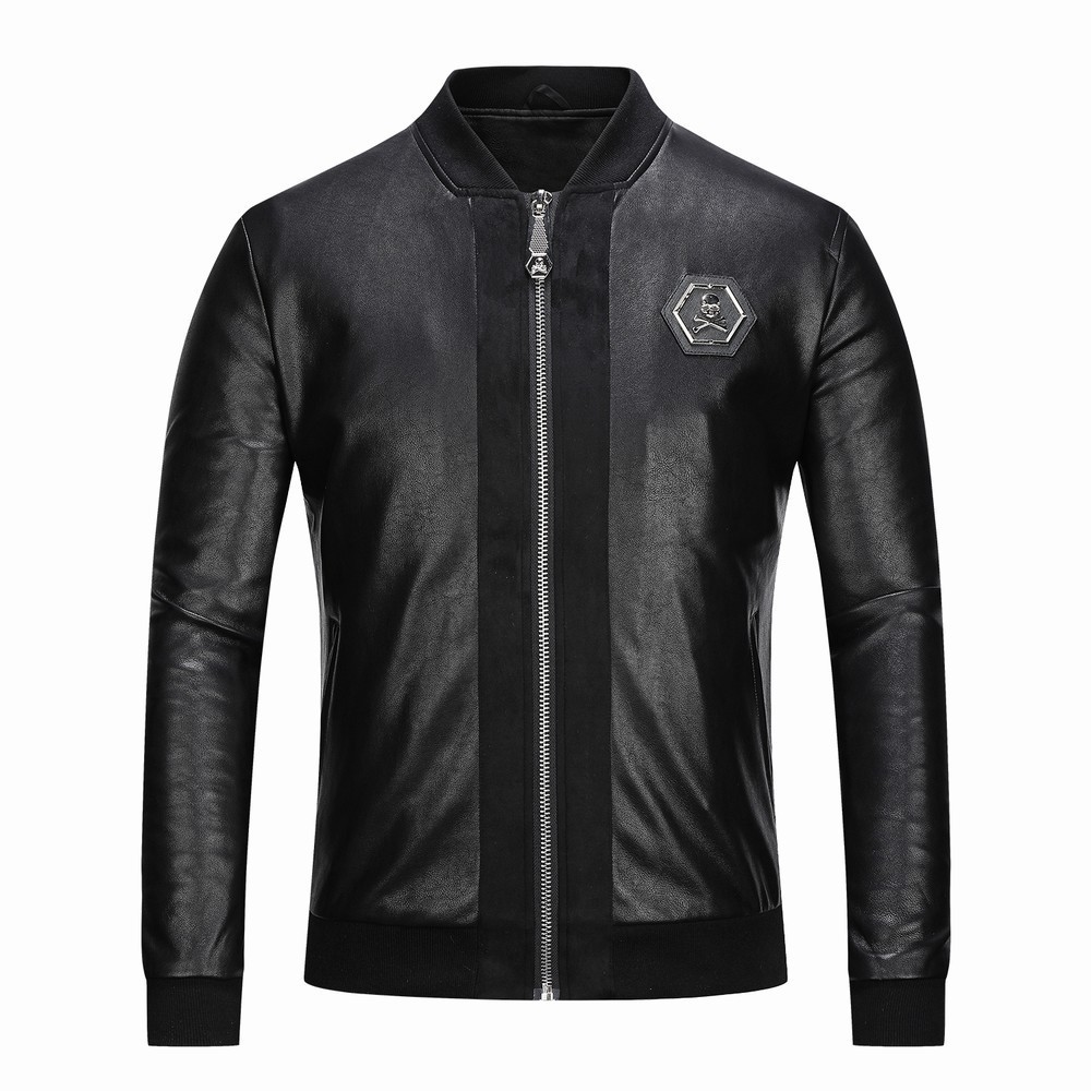 Skull Rhinestones PU Jackets Men Black High Street Stand-Neck Zipper Rib Sleeve Streetwear Motorcycle Faux Leather Coats 201119