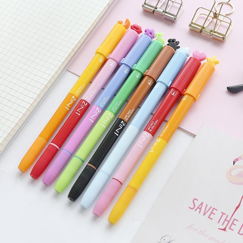 

8pcs Creative Cute Dual-side Stamp Color Highlighter Pen Writing Drawing Gel Pens Kids Gift Marker Office School Supplies H67751