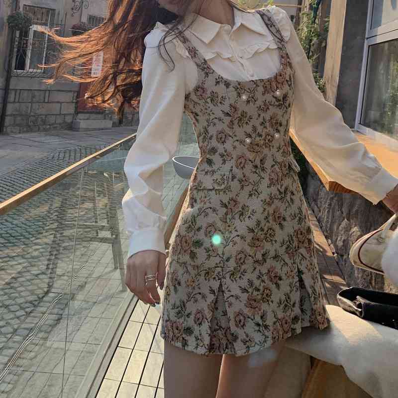 Vintage Dress Spring Ins Chic Turn Down Collar Long Sleeves Fake Two-piece Floral Pleated Female Shirt Dresses, Black;gray
Vintage Dress Spring Ins Chic Turn Down Collar Long Sleeves Fake Two-piece Floral Pleated Female Shirt Dresses, Black;gray