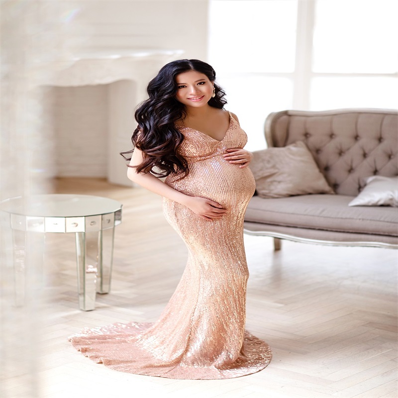 Glitter Sequins Night Gown Luxury Ruffles Bride Sleepwear Robes Custom Made Spaghetti Pregnant Dress Women Sexy Sleepwear Dresses