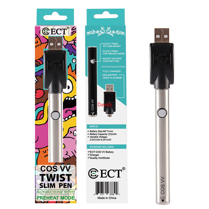 Original ECT COS VV Preheat Battery 380mah Bottom Twist Variable Voltage Vape Slim Pen 510 Thread for Thick Oil Cartridge Vaporizer DHL
Original ECT COS VV Preheat Battery 380mah Bottom Twist Variable Voltage Vape Slim Pen 510 Thread for Thick Oil Cartridge Vaporizer DHL