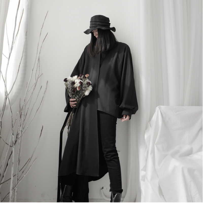 LANMREM 2020 Winter New Women's Irregular Street Style Long Solid Color Straight Temperament Windbreaker Jacket 19B-a283 T200811