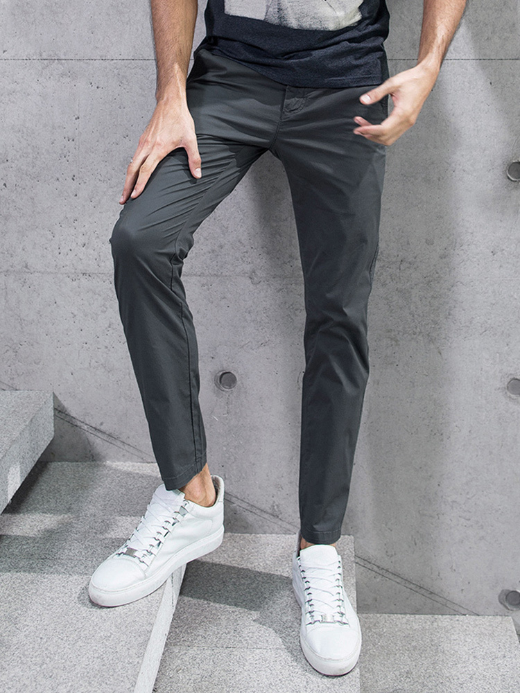 KUEGOU Cotton spandex Men's casual pants Spring slim type straight slacks Micro elastic Casual pants summer KK-2397 201126