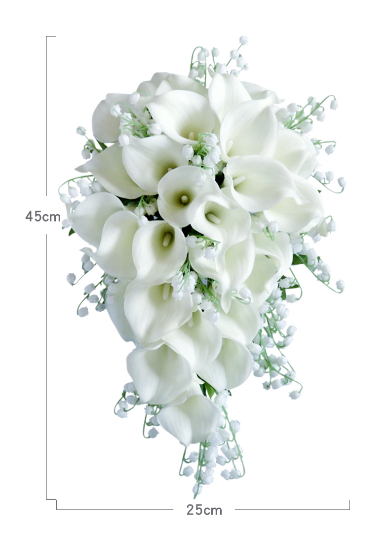 Wedding Flowers Collection Fake Calla Lily Lilies of the Valley Cascading Bridal Bouquet Waterfall Style Flores Para Casamento