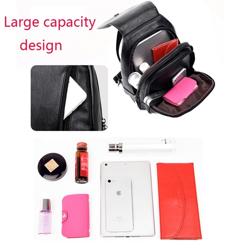 Women Leather Backpacks Zipper Female Chest Bag Sac a Dos Travel Back Pack Ladies Bagpack Mochilas School Bags Y201224 - view 6
