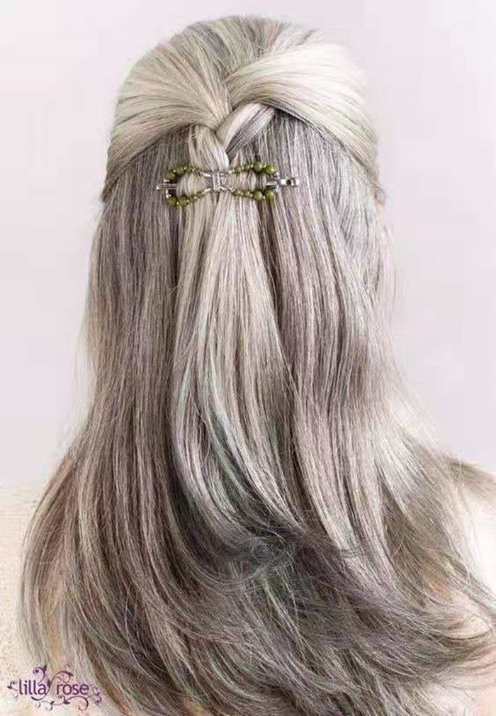 Salt and pepper silver grey long sleek pony tail hairpiece wraps drawstring human hair ponytail bun women hair extension two tone messed