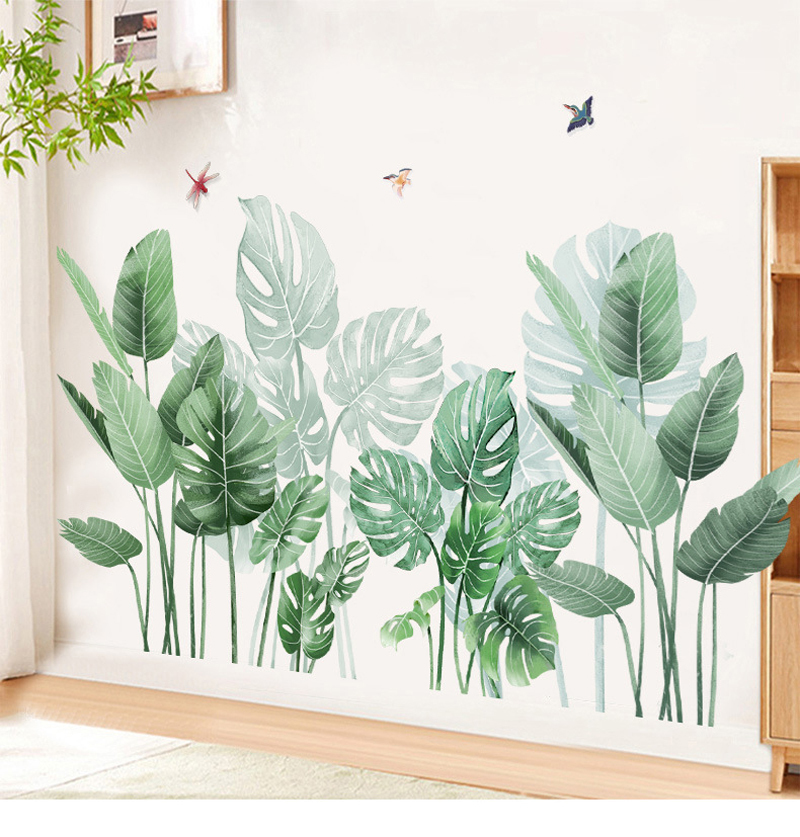 Large Green Tropical Plant Leaves Stickers Wall Door Decor Living Room Corner Decoration Removable Vinyl Mural Art Decals LJ201128