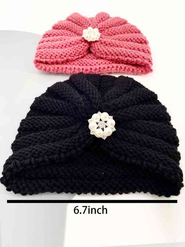 2pcs Baby Faux Pearl Decor Knit Hat SHE