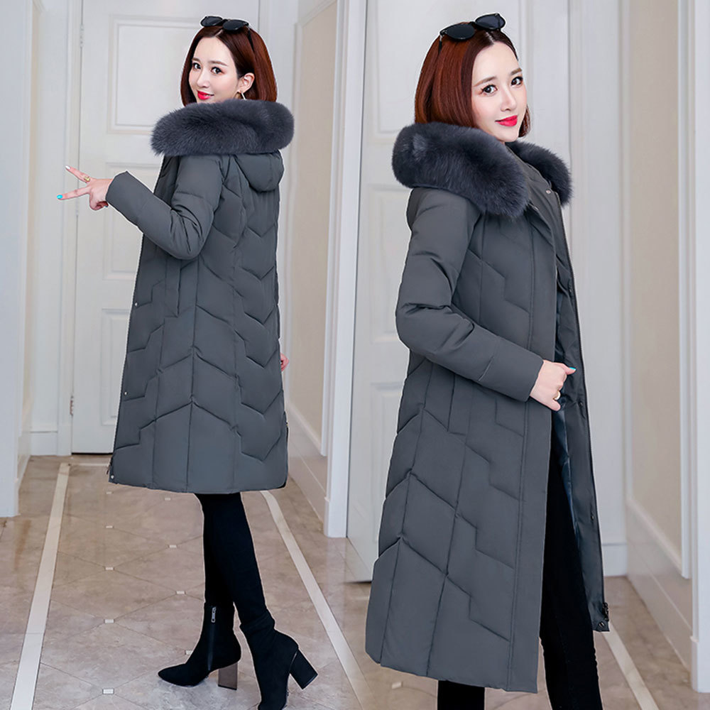 PinkyIsBlack Fashion Winter Jacket Women Big Fur Hooded Thick Down Parkas Long Female Jacket Coat Slim Warm Winter Coat Outwear 201019