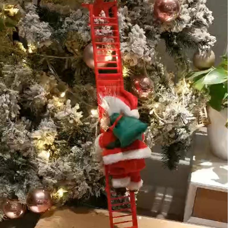 Christmas Santa Claus Electric Climbing Ladder Doll Music Creative Decor Kid Toy Gift Xmas Tree Hanging Ornament 201028