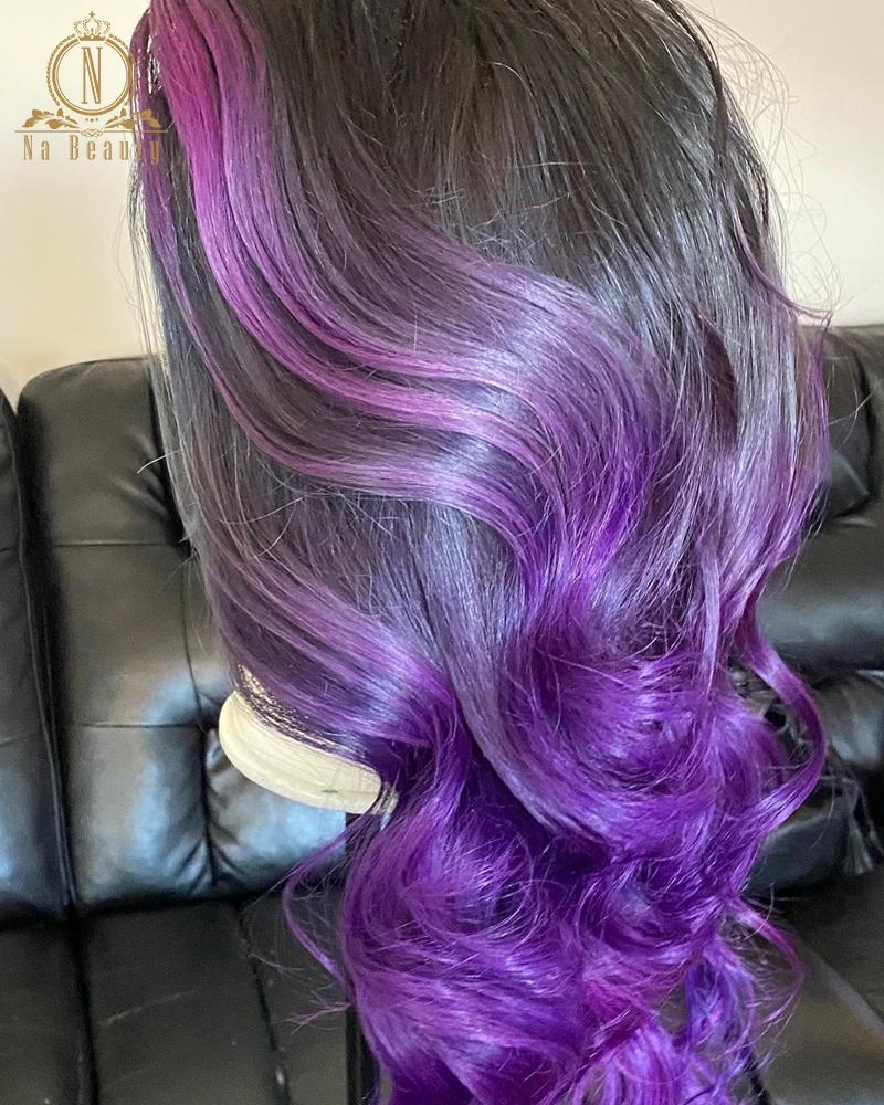 Lace Wigs Violet Purple Color Wig Water Wave Front Human Hair Pre Plucked HD Transparent For Black Women Na Beauty