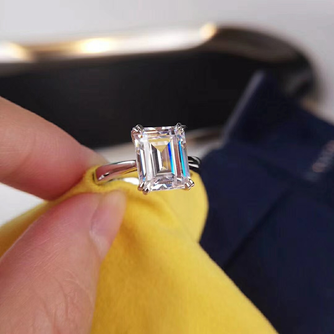 S925 silver punk band ring with 3 KAR size diamond in rectangle shape for women wedding jewelry gift PS7056