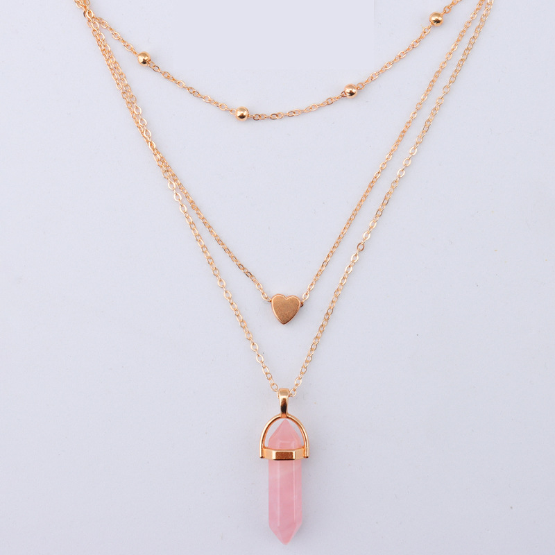 Classic Multilayer Hexagon Prism Natural Stone Pendant Necklace High Quality Gold Chain Star Moon Jewelry for Women