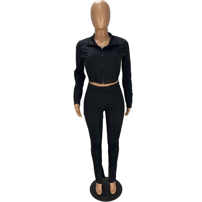 HAOYUAN Sexy Two Piece Set Jumpsuit Long Sleeve Top+Side Split Pants Fall Clothes for Women Tracksuit Club Outfits Matching Sets 201007