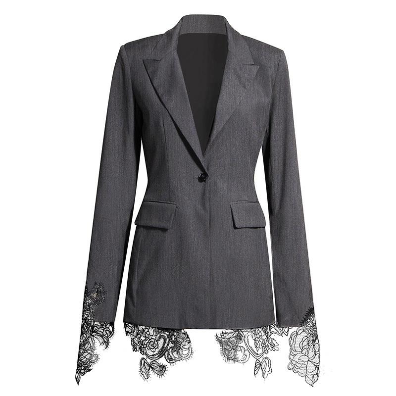 Women Black Gray Lace Split Joint Blazer New Lapel Long Sleeve Slim high waist notched single button blazer 2021 K762
Women Black Gray Lace Split Joint Blazer New Lapel Long Sleeve Slim high waist notched single button blazer 2021 K762