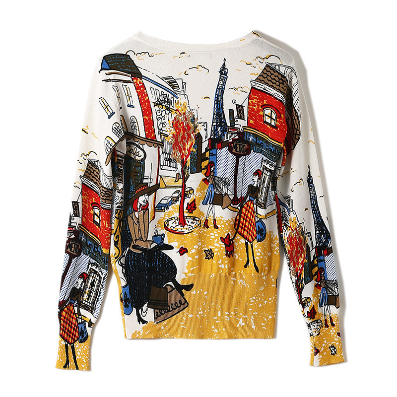 Womens Cartoon Graffiti Cardigan Autumn Spring Knit Button V-neck Long Sleeve Japan harajuku Woman Sweaters Female Tops LS035 201017