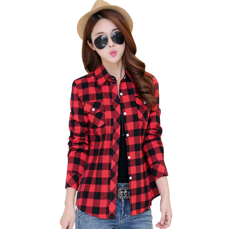 New Women Cotton Shirt Spring Autumn Fashion Casual Stripes Plaid Long-sleeve Tops Loose Shirts Female Plus Size M-6XL 201201