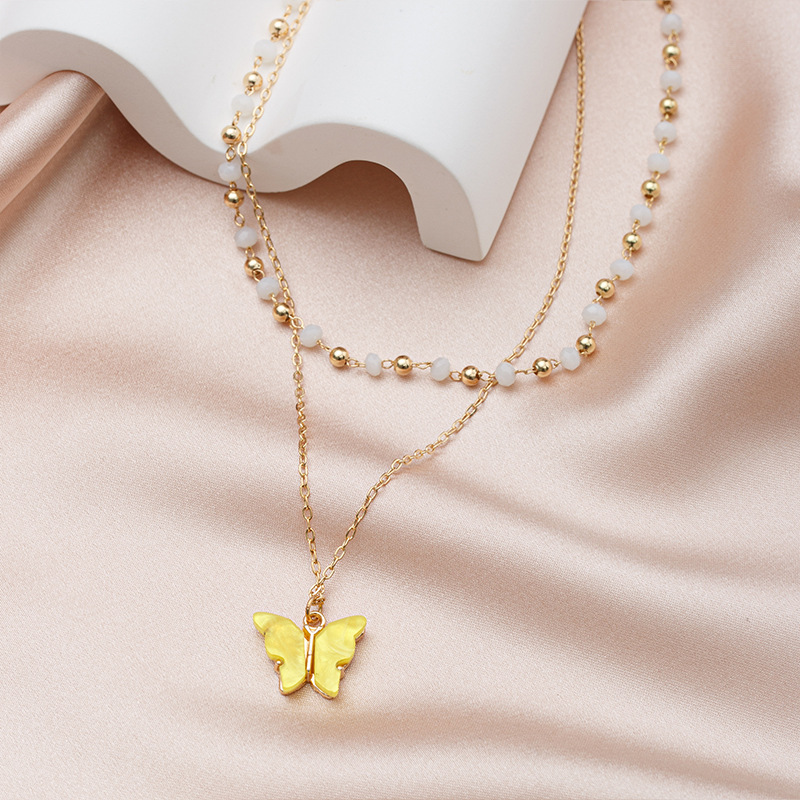 18K Gold Plated Retro Romantic Butterfly Pendent Necklace for Women Charm Statement Long Chain Sweater Necklaces Valentine's Day Nice Female Jewe