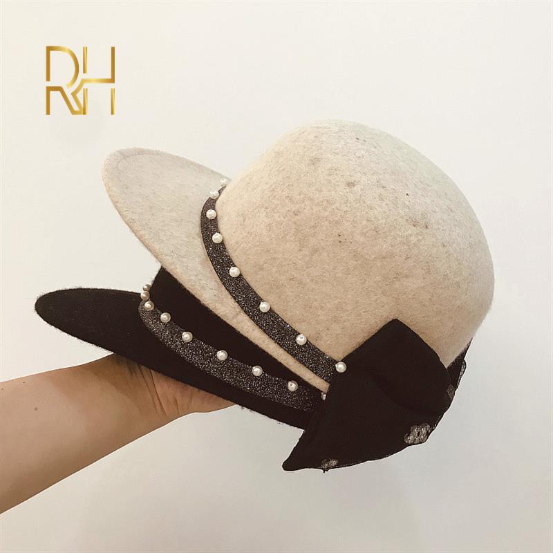 New Autumn Winter Fedoras Gashion Wool Felt Equestrian Hat Ribbon Pearl Decoration Women Fedora Knight Cap RH, Black
New Autumn Winter Fedoras Gashion Wool Felt Equestrian Hat Ribbon Pearl Decoration Women Fedora Knight Cap RH, Black