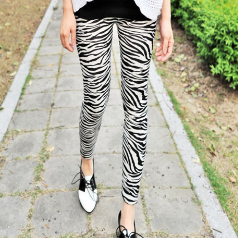 BIVIGAOS Summer New Women's Leggings Zebra-Stripe Print Legins Thin Skinny Leggings Black Milk Slim Leggings Nine Pants Women LJ201006