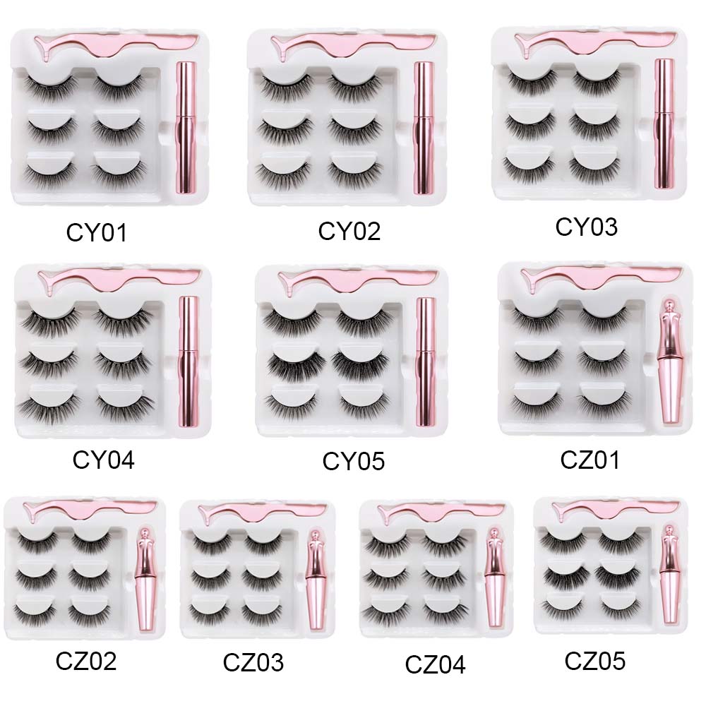 3 Pairs Magnetic Eyelashes False Lashes Liquid Eyeliner Tweezer Eye Makeup Set 3D Magnet Natural Magnetic Eyelashes Reusable No Glue Needed Pestanas M