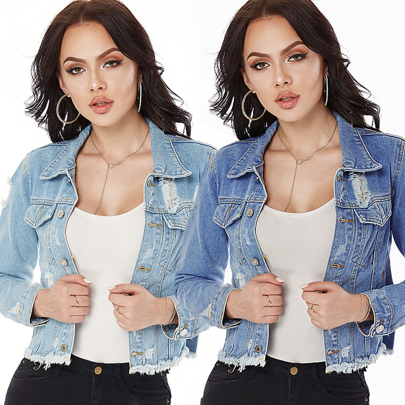2021 Girl's Torn Cowboy Coat Short Burr Female Thin-fitting Top Shorts Denim Jacket Odsj, Medium blue
2021 Girl's Torn Cowboy Coat Short Burr Female Thin-fitting Top Shorts Denim Jacket Odsj, Medium blue