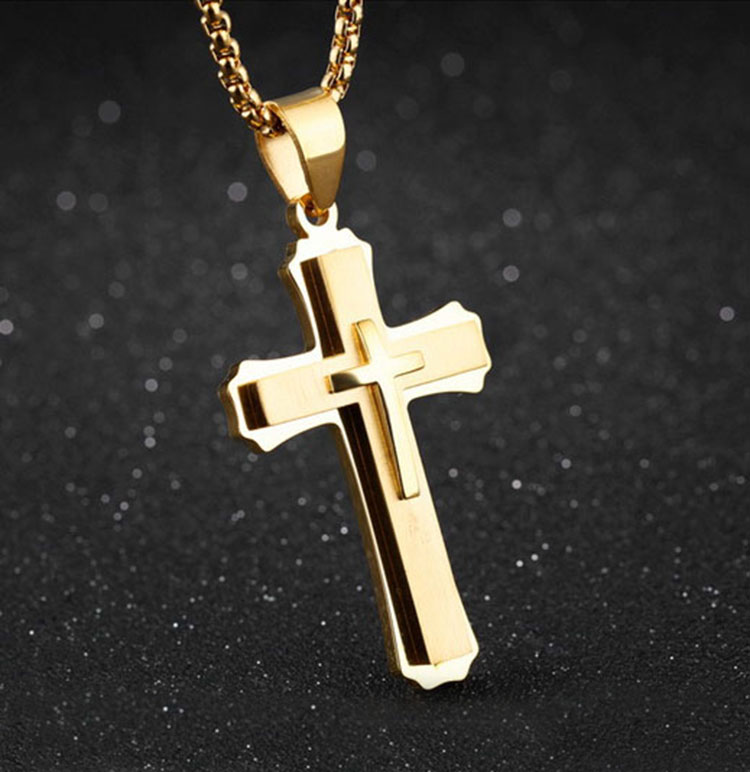 Top AAA Quality Stainless Steel Christian Cross Necklace For Men Jesus Lord's Prayer Necklaces Man Jewelry Religious Gift Wholesale Factory Price
