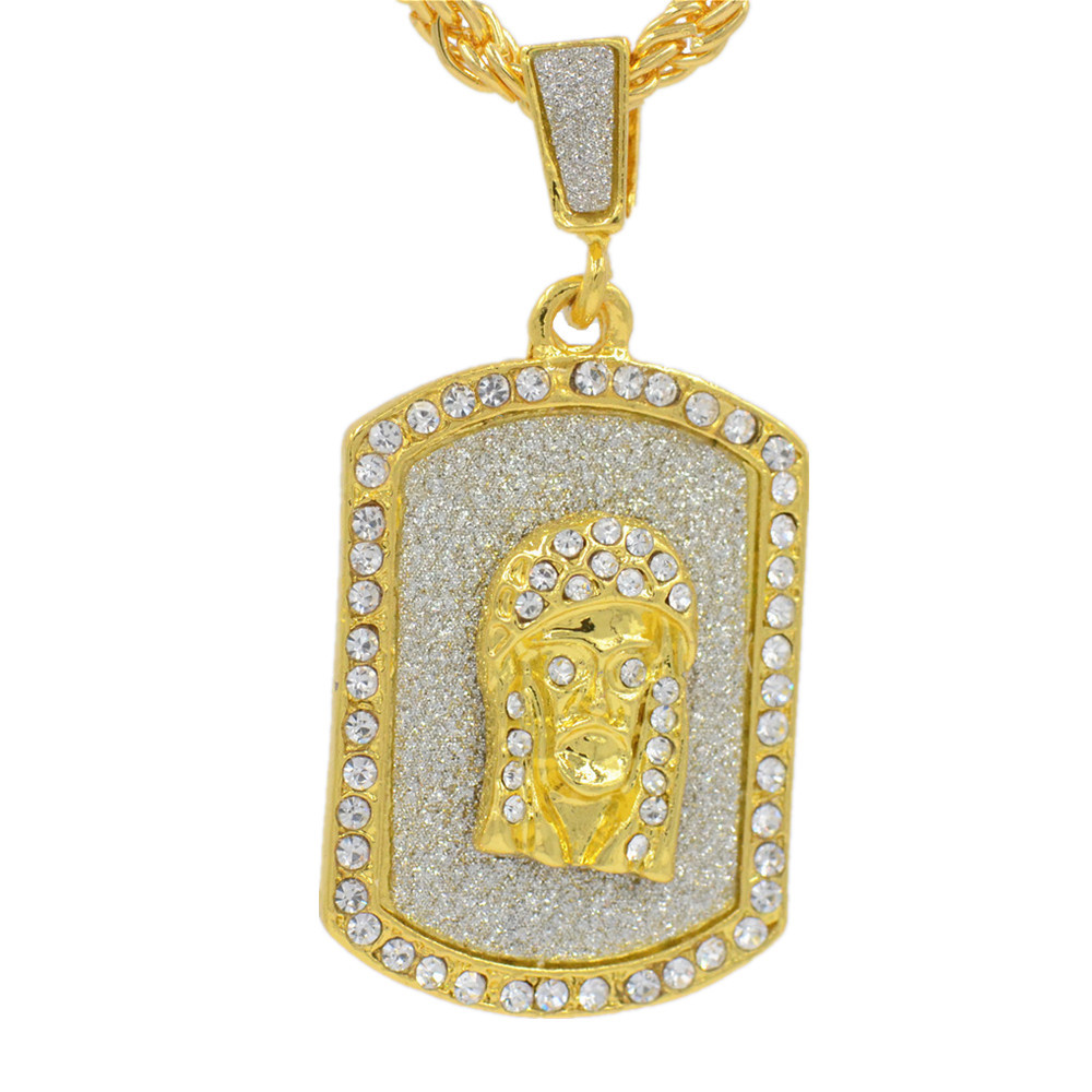 2020 gold color bling bling one hundred dog tag jesus pendant necklace iced out long necklaces fashion hip hop jewelry