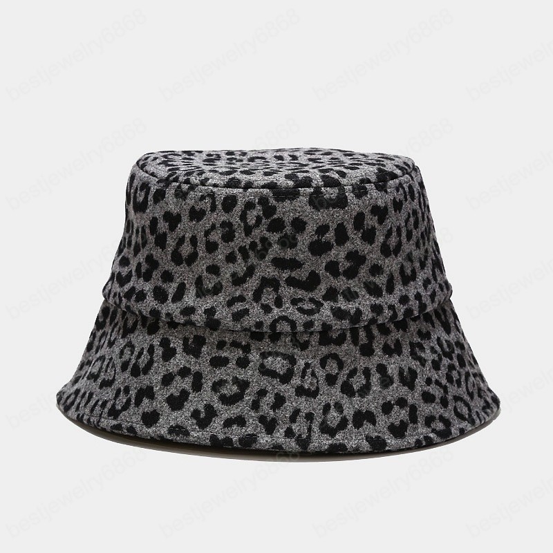 Autumn Winter Cow Leopard Woolen Women Bucket Hat Outdoor Fashion Thick Warm Fisherman Hat Lady Girls Travel Basin Cap Panama