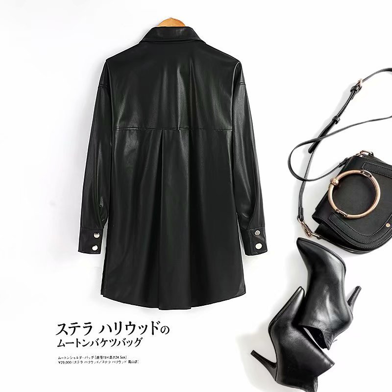 PU Women Leather Jacket Spring Autumn Thin Shirt Coat Fashion Streetwear Black Female Jacket Esthetic Gothic Vintage Outfit 201226