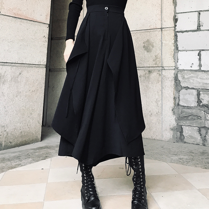 LANMREM Black Zipper Waist Splicing Ruffled Irregular Woman Skirt Casual Versatile Simple Fashion autumn Dresses New TV783 201031