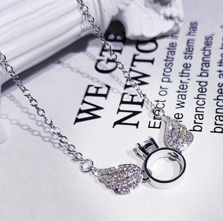 Choucong Brand New Simple Fashion Jewelry Sweet Cute 925 Sterling Silver Angle Wings Pendant Pave White Topaz Women Clavicle Necklace Gift