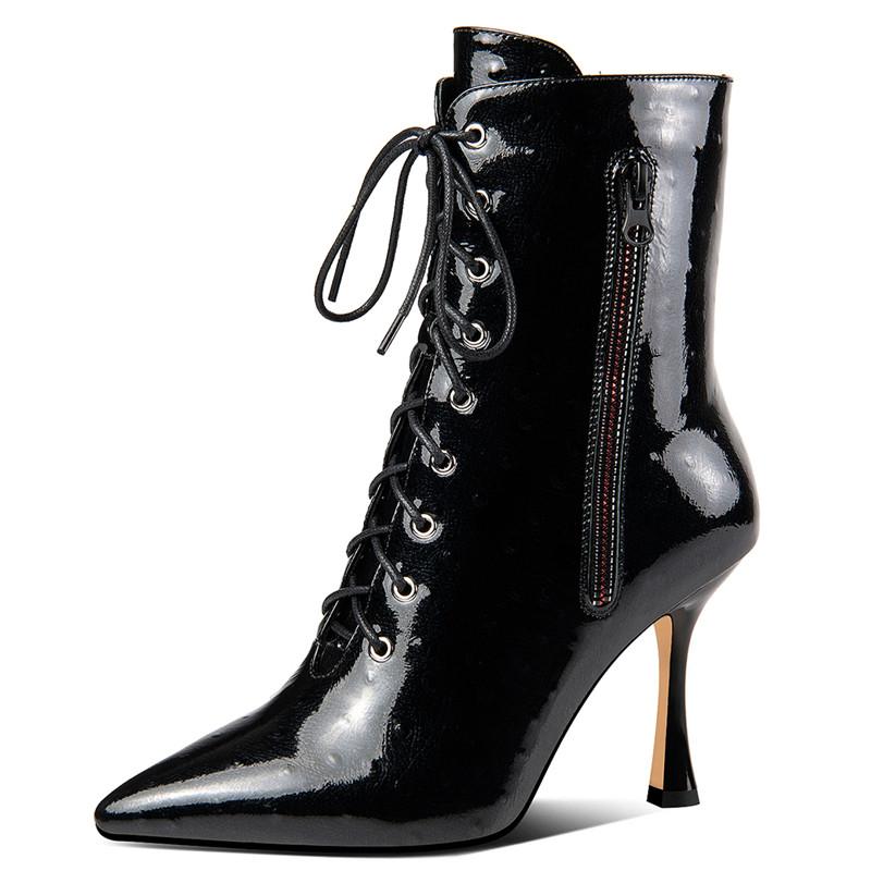 Pointed Toe Short-tube Women Boots New Printed Leather Lace-up High-heel Boots Sexy Ankle 2020 Autumn Winter, Black
Pointed Toe Short-tube Women Boots New Printed Leather Lace-up High-heel Boots Sexy Ankle 2020 Autumn Winter, Black