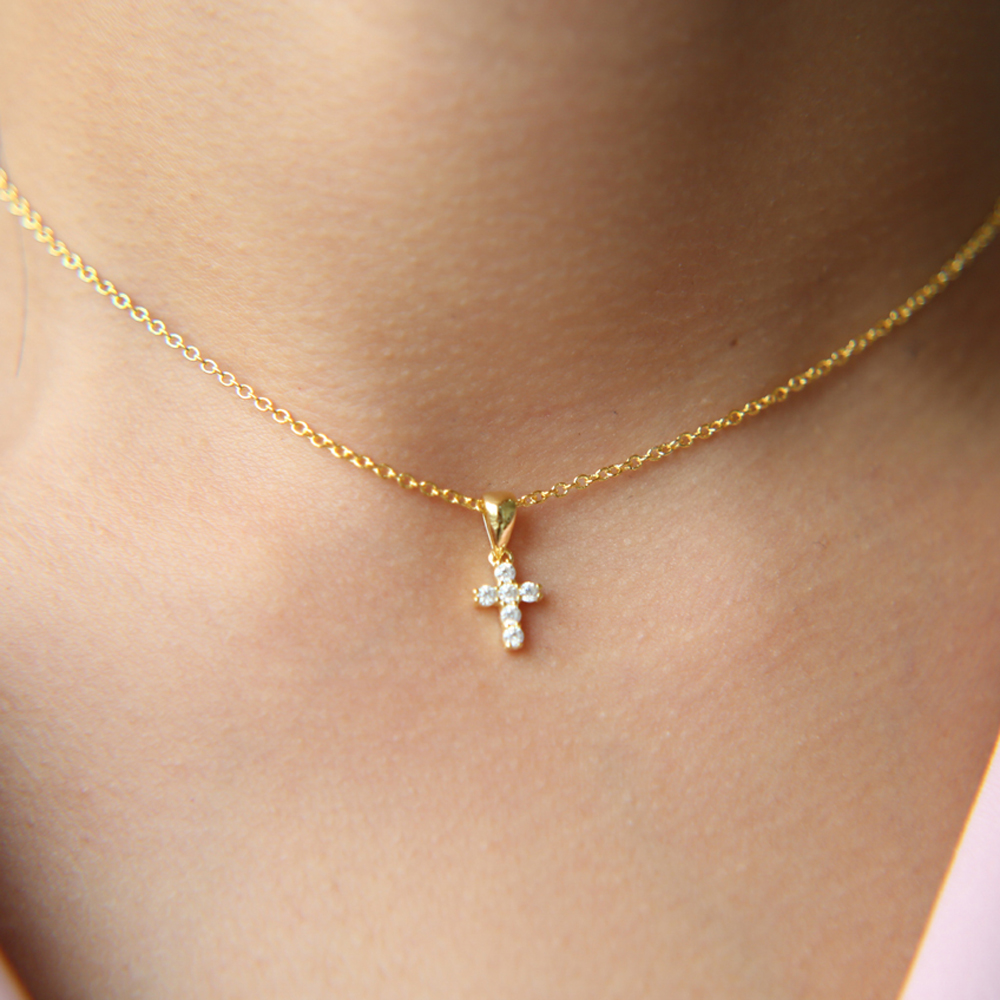 32+8cm cross pendant choker necklace cute cz cross charm women girl classic simple jewelry cute adorable 925 sterling silver cross collar