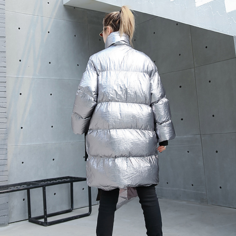 TWOTWINSTYLE Irregular Patchwork Bandage Cotton Coats Female Stand Collar Long Sleeve Asymmetrical Women's Parkas Fashion 201017
