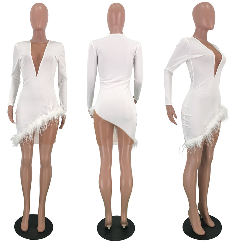 Deep V-neck Sexy Dress Feathers Patchwork Irregular Women Dress Vintage Long Sleeve Party Robe Ladies 2020 Summer Black Dress, Black;gray
Deep V-neck Sexy Dress Feathers Patchwork Irregular Women Dress Vintage Long Sleeve Party Robe Ladies 2020 Summer Black Dress, Black;gray