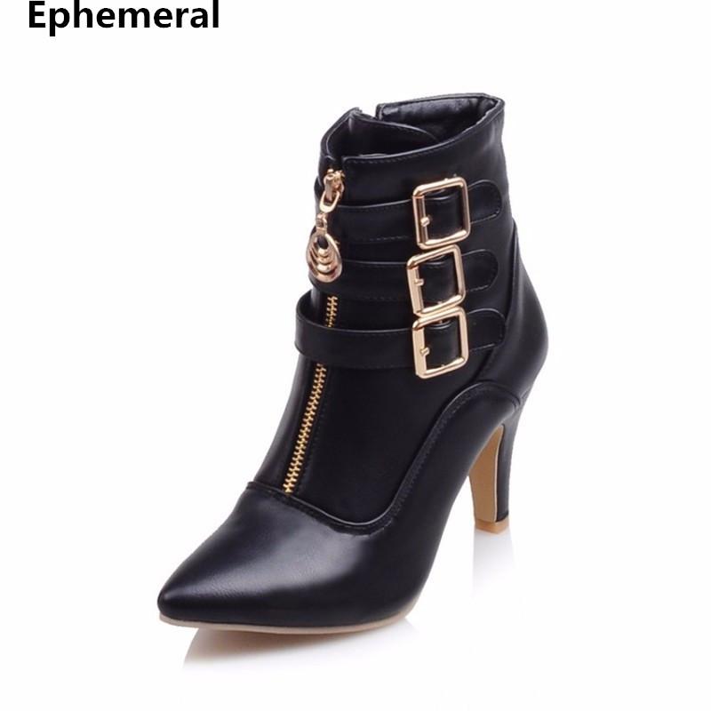 Woman Ankle High Heels Boots Leather Shoes Women Buckle Botas With Zipper Pointed Toe Heels 8cm Black Red White Big Size 45 44 9
Woman Ankle High Heels Boots Leather Shoes Women Buckle Botas With Zipper Pointed Toe Heels 8cm Black Red White Big Size 45 44 9