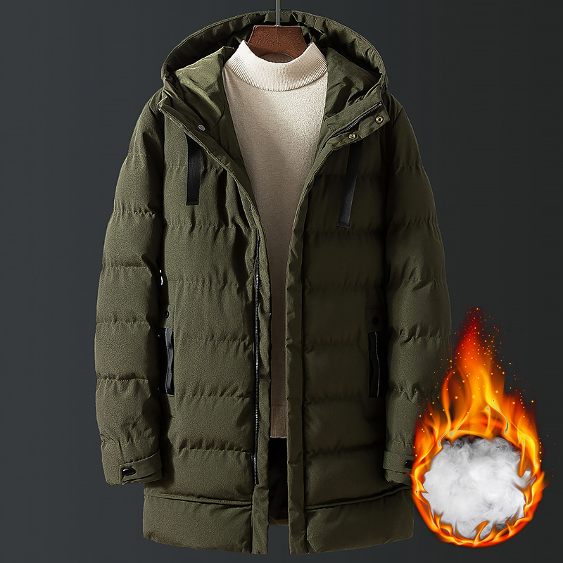 Winter Trench Jacket Men Fashion Long Thicken Cotton Coat Leisure Hooded Parkas Jacket Men Clothing Warm Coat Plus Size 201128