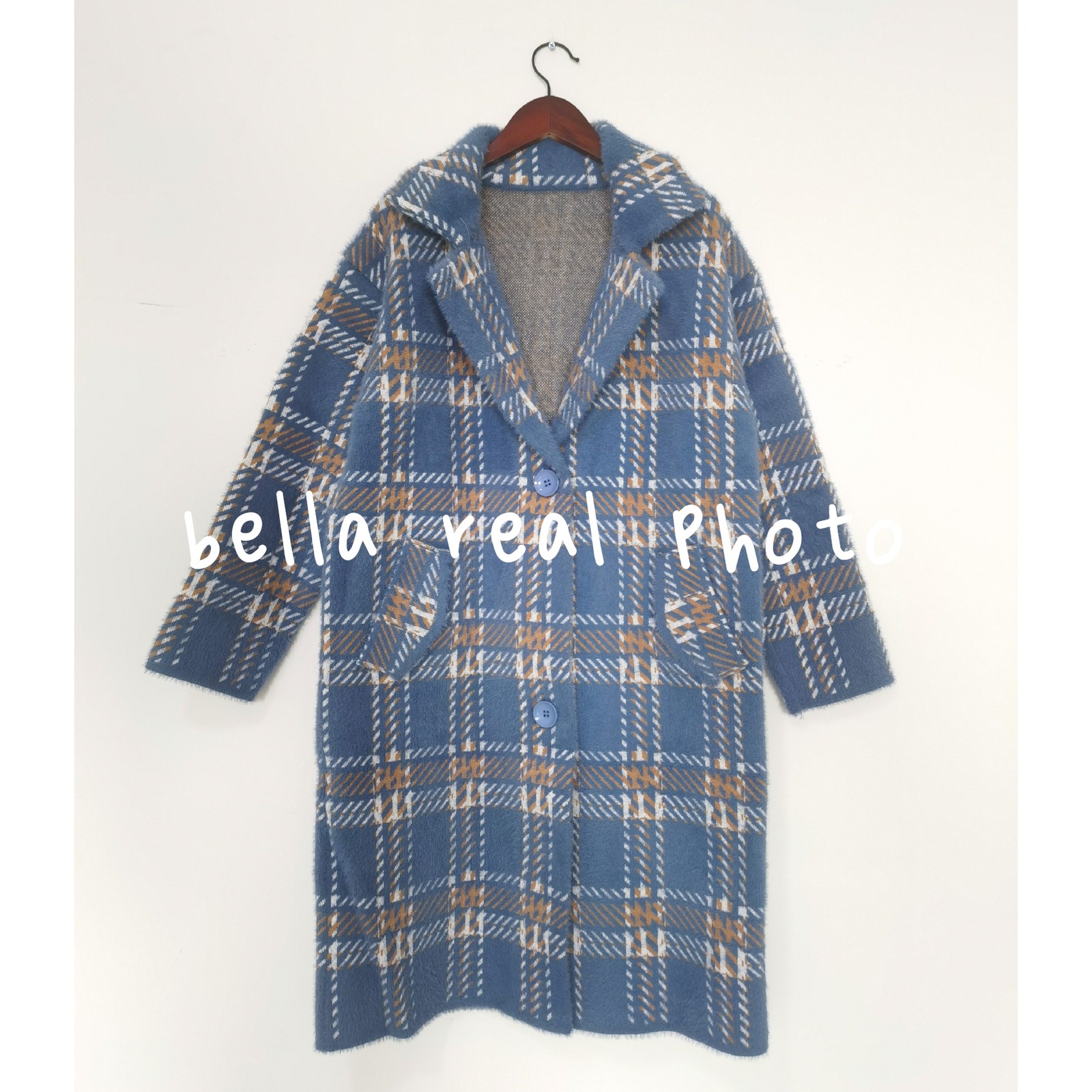 Women's Plaid Woolen Coat - Elegant Turn-Down Collar Winter Outwear