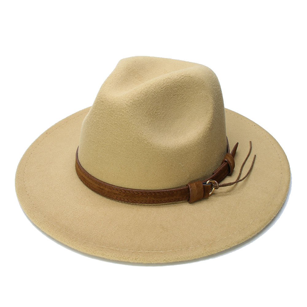 LUCKYLIANJI Retro Kid Child Vintage 100 Wool Wide Brim Cap Fedora Panama Jazz Bowler Hat Leather Band 54cmAdjusted Y200110