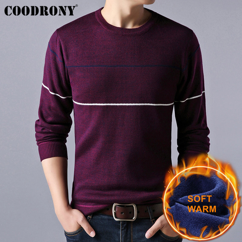 COODRONY Christmas Sweater Men Cotton Liner O-Neck Pull Homme Winter Thick Warm Wool Mens Sweaters Casual Pullover Men H017 201224