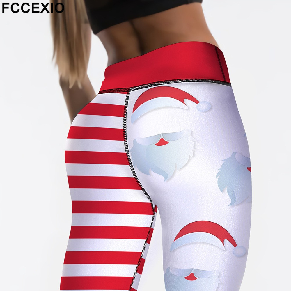 FCCEXIO Happy Christmas High Waist Elasticity Printed Cartoon Santa Cute Leggings Women joy Sexy GYM Pants Xmas Leggings 201203
