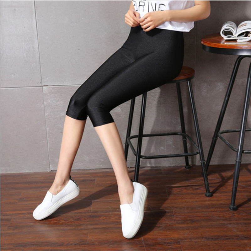 Women Calf-Length Pants Lace Leggings Slim Solid Female Shiny Pants Mujer Simple Casual Elasticity Trousers Large Size S-5XL 201202