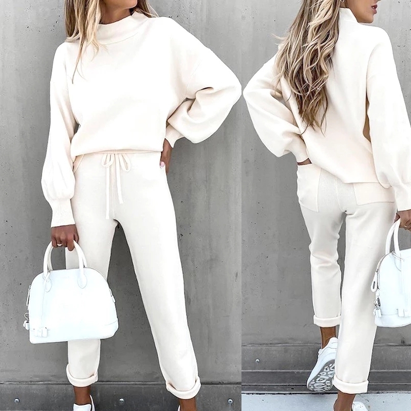 Black Tracksuit 2 Piece Set Autumn Winter Pullover Hoodie+Long Pants Suit Female Knitted Set Sweatsuits For Women Matching Sets 201111
