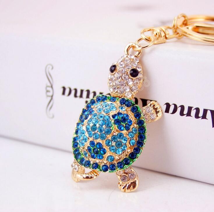 8 Colors Diamond-encrusted tortoise Keychain Handbag Accessories Metal Pendant Key Chain Cute Animal Shaped Keychains