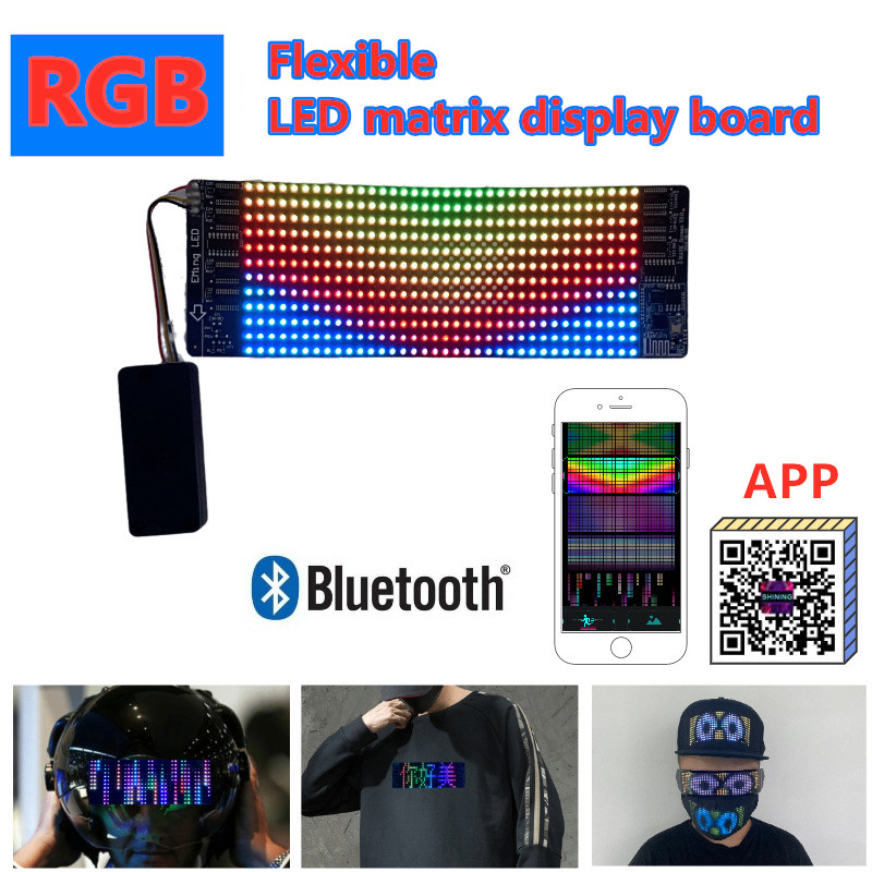 

LED Full-Color Flexible Matrix Display board, 12*36RGB Advertising Screen, Bluetooth APP Mobile Phone Editing Light Up Face mask